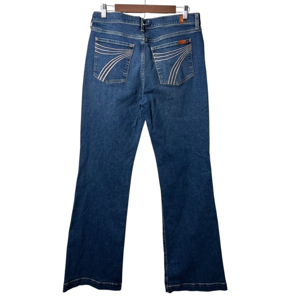 7 For All Mankind Dojo New York Dark Wide Leg Jeans Blue Flare High Rise 32 - Picture 5 of 12